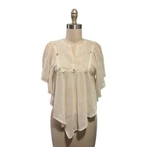 Vtg Romantic Billowy Lightweight Sheer Cottagecore Lingerie Top Blouse Sz S - M